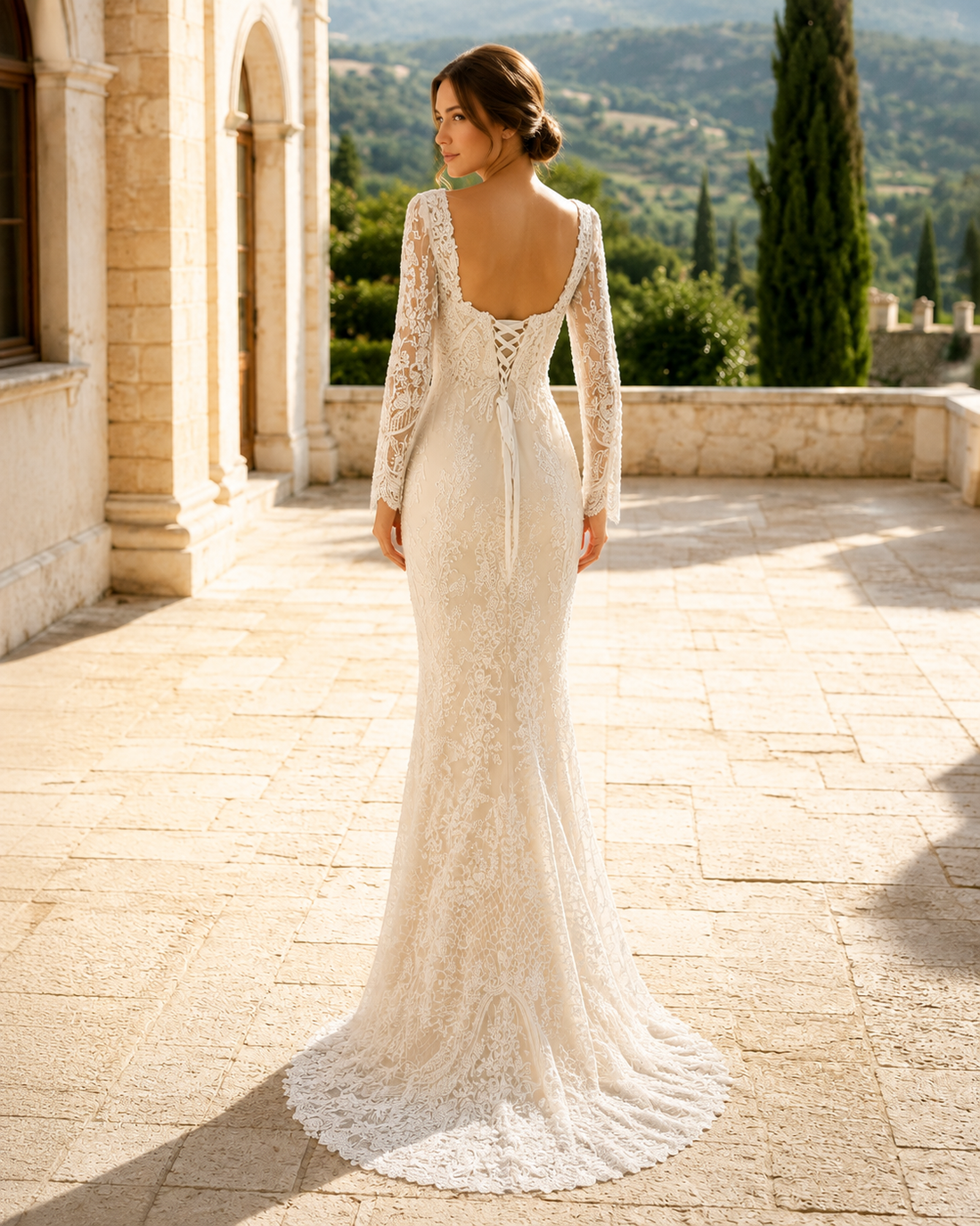 MANT V-Neck Long-Sleeve Ornate Lace Mermaid Wedding Dress