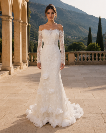 MANT Off-Shoulder Lace Rosette Mermaid Wedding Dress