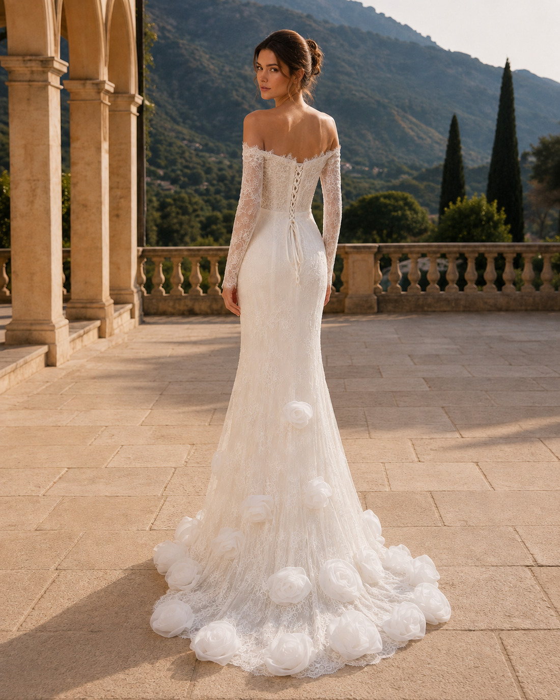 MANT Off-Shoulder Lace Rosette Mermaid Wedding Dress