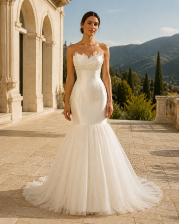 MANT Strapless Floral Satin-Look Mermaid Wedding Dress