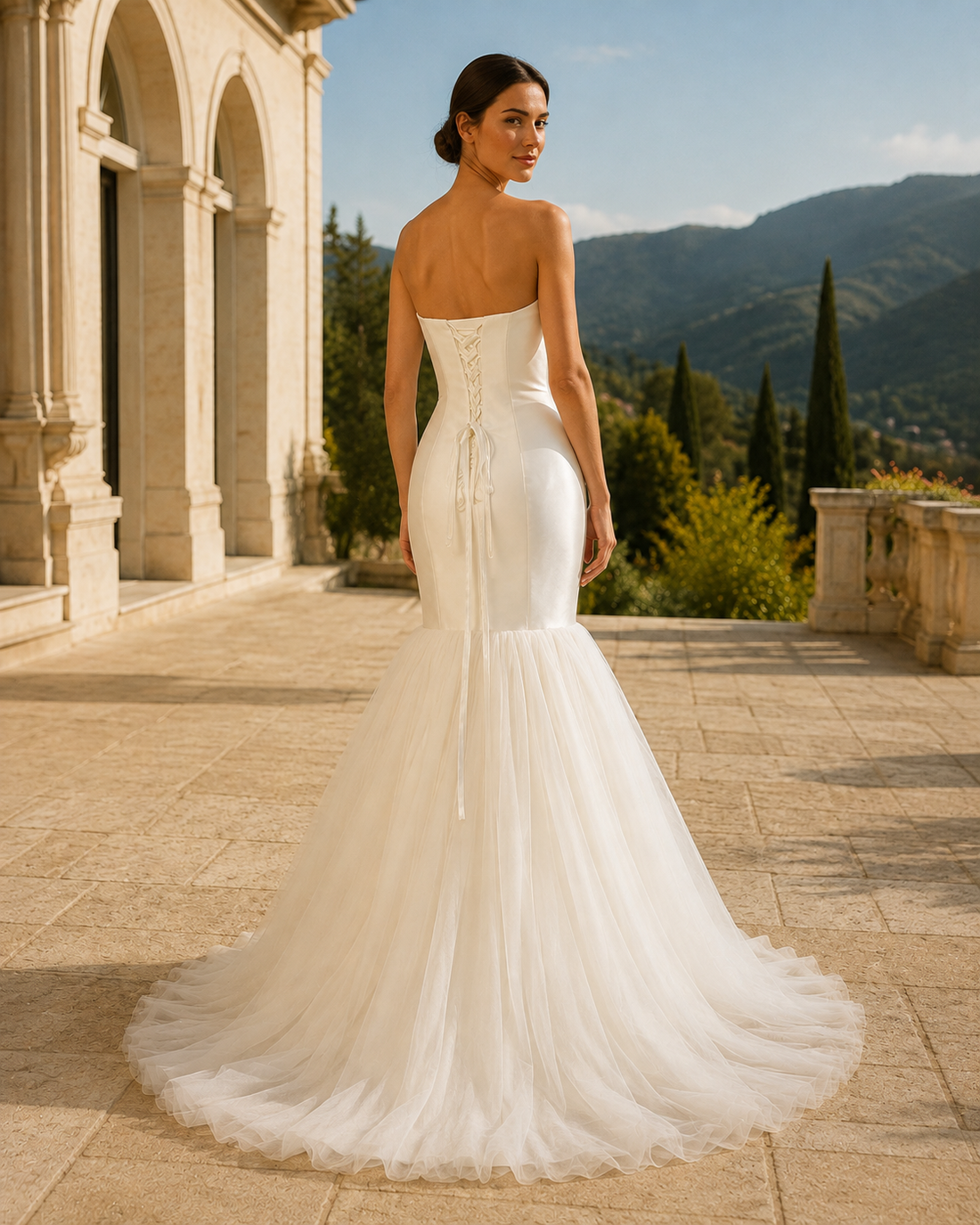 MANT Strapless Floral Satin-Look Mermaid Wedding Dress