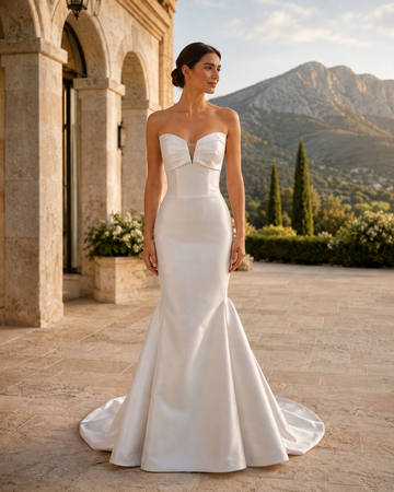 MANT Folded Sweetheart Satin-Look Mermaid Wedding Dress
