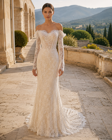MANT Off-Shoulder Long-Sleeve Lace Mermaid Wedding Dress
