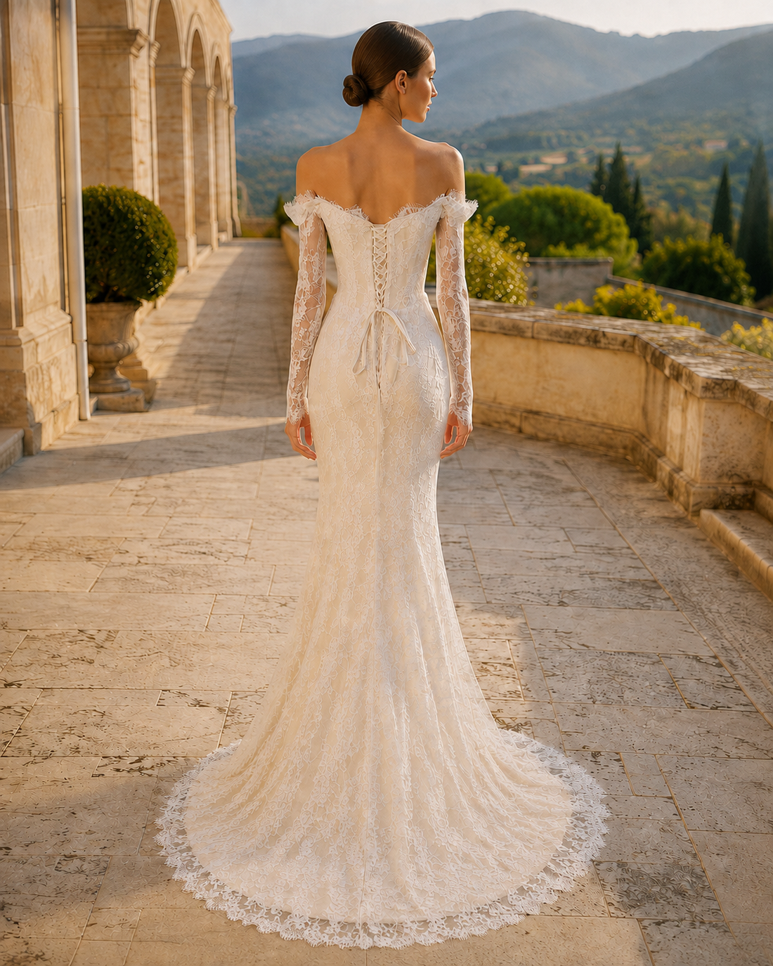 MANT Off-Shoulder Long-Sleeve Lace Mermaid Wedding Dress