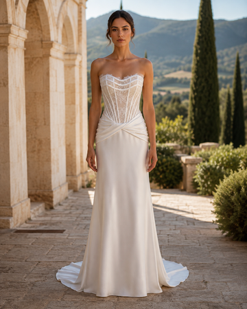 MANT Sweetheart Lace Corset Satin-Look Column Wedding Dress