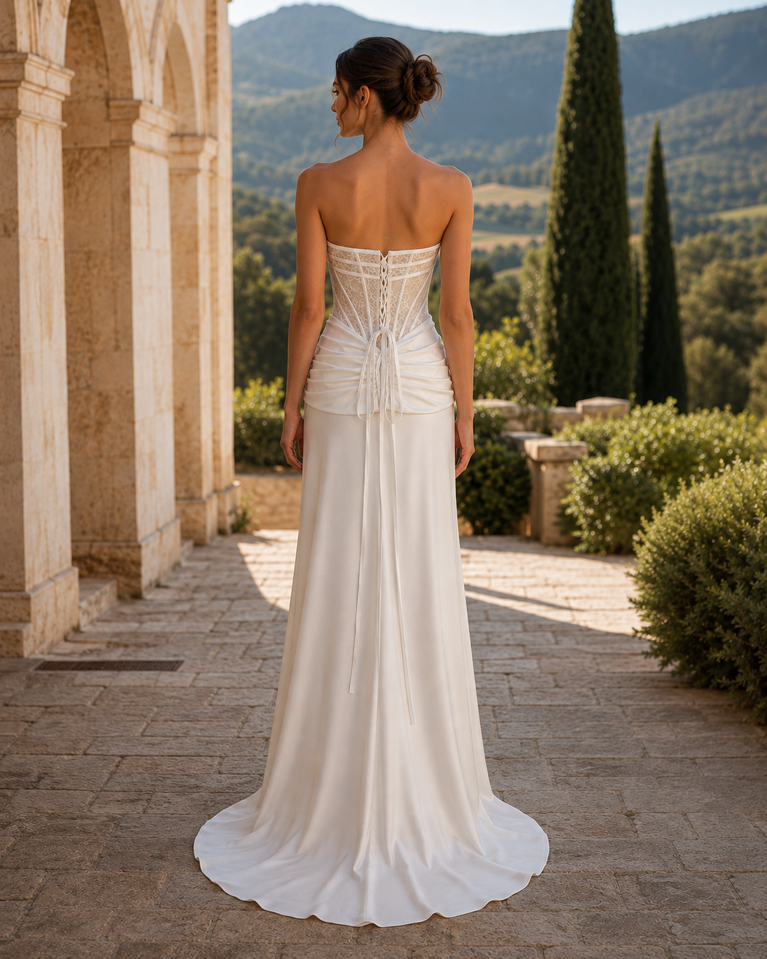 MANT Sweetheart Lace Corset Satin-Look Column Wedding Dress