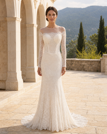 MANT Illusion Neck Long-Sleeve Lace Mermaid Wedding Dress