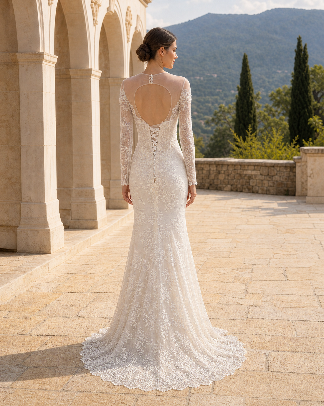 MANT Illusion Neck Long-Sleeve Lace Mermaid Wedding Dress