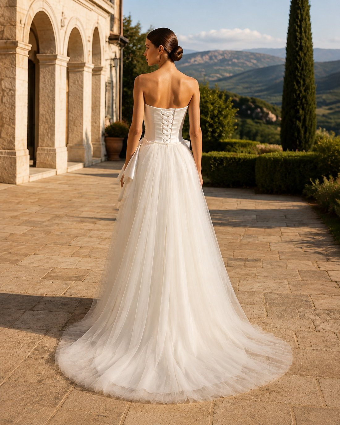 MANT Crossed Sweetheart Draped Satin-Look A-Line Wedding Dress