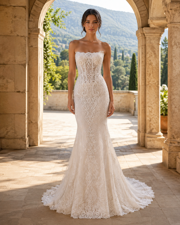 MANT Strapless Scalloped Lace Mermaid Wedding Dress