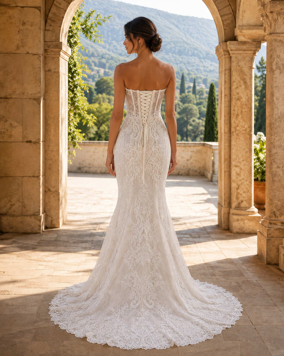 MANT Strapless Scalloped Lace Mermaid Wedding Dress