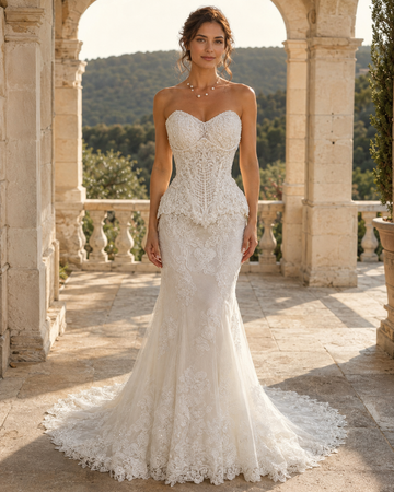 MANT Sweetheart Lace Peplum Mermaid Wedding Dress