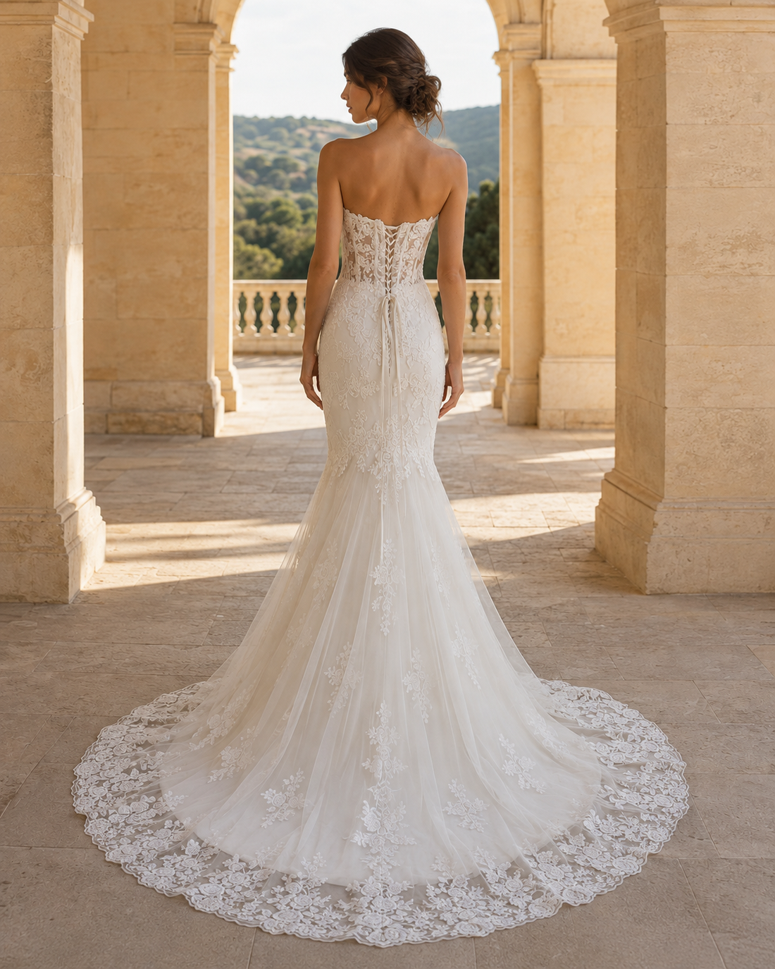 MANT Plunging Sweetheart Floral Lace Mermaid Wedding Dress