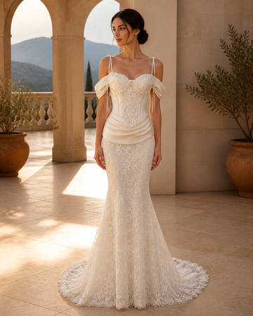 MANT Off-Shoulder Sculpted Lace Mermaid Wedding Dress