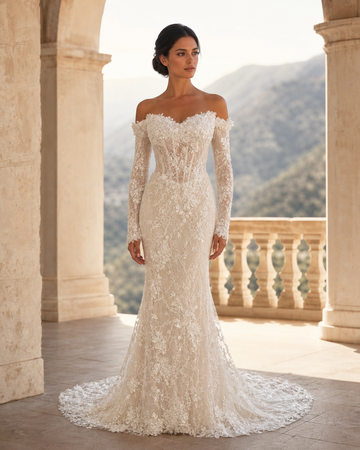 MANT Scoop-Neck Long-Sleeve Lace Mermaid Wedding Dress