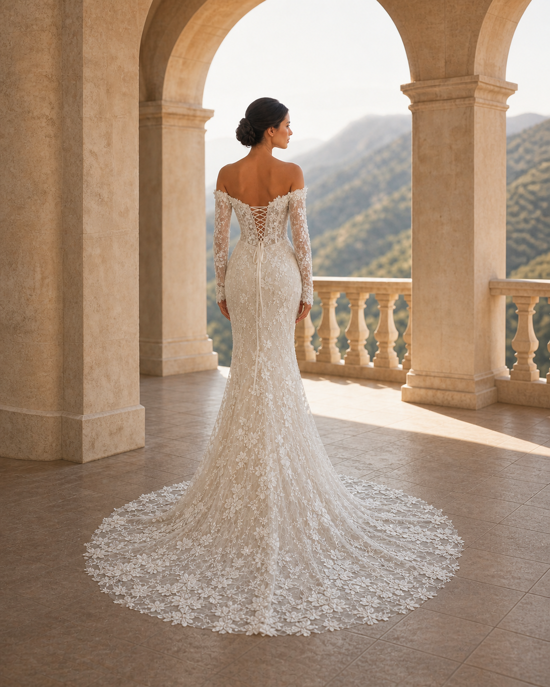 MANT Scoop-Neck Long-Sleeve Lace Mermaid Wedding Dress