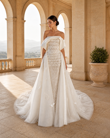 MANT Portrait-Collar Bow-Back Lace Mermaid Wedding Dress