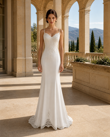 MANT Asymmetric Lace-Panel Mermaid Wedding Dress