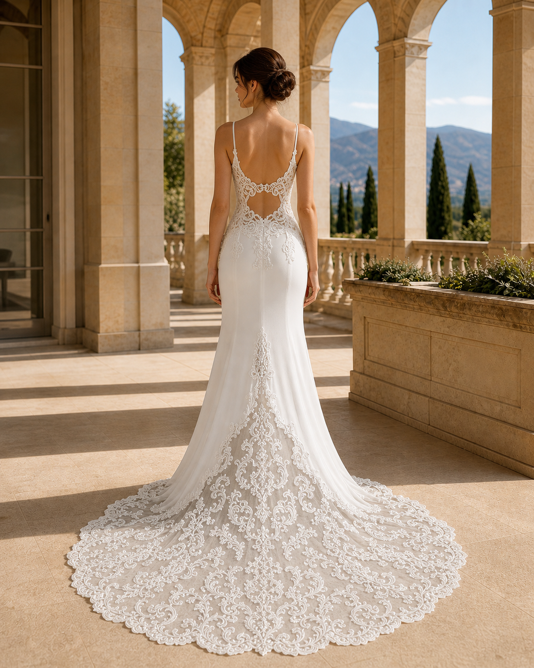 MANT Asymmetric Lace-Panel Mermaid Wedding Dress