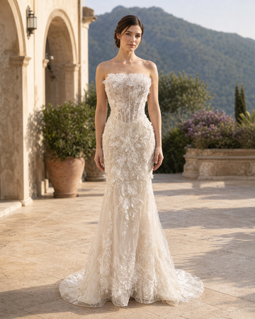 MANT Choker-Cape Strapless Floral-Lace Mermaid Wedding Dress