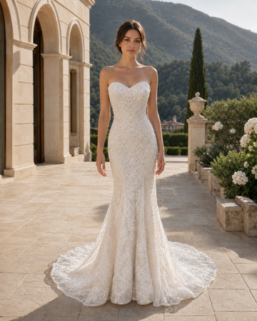 MANT Beaded Sweetheart Tulle-Cape Mermaid Wedding Dress
