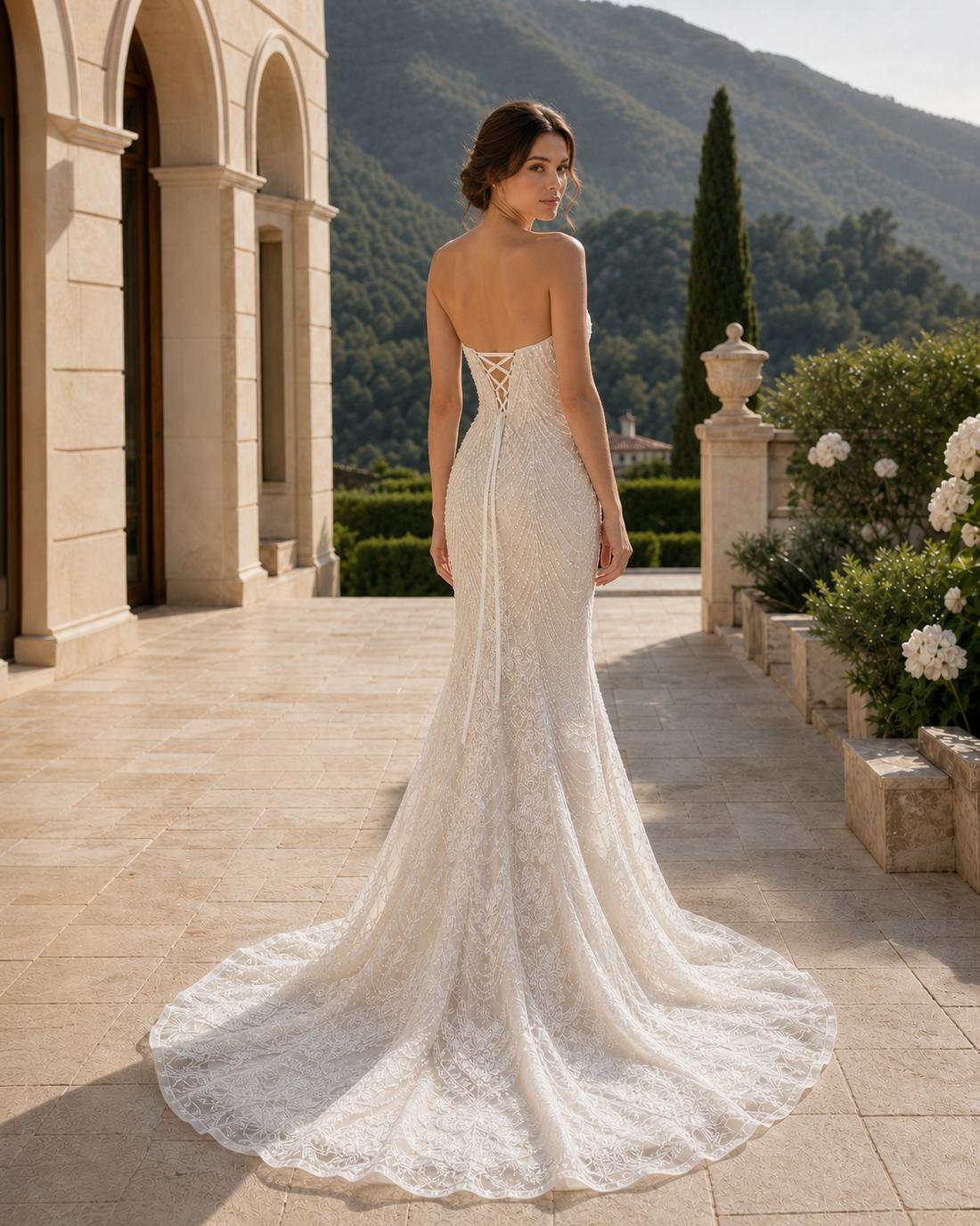 MANT Beaded Sweetheart Tulle-Cape Mermaid Wedding Dress