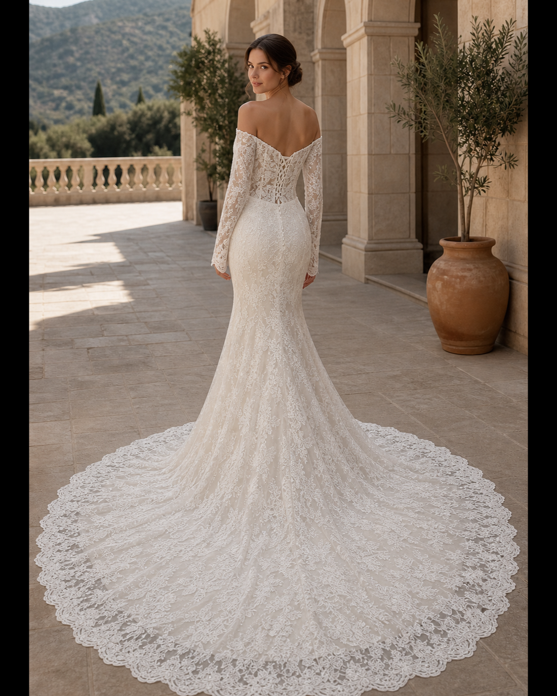 MANT Off-Shoulder Long-Sleeve Lace Mermaid Wedding Dress