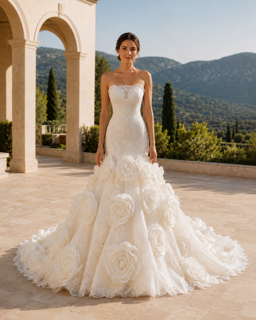 MANT Strapless Oversized-Rose Mermaid Wedding Dress