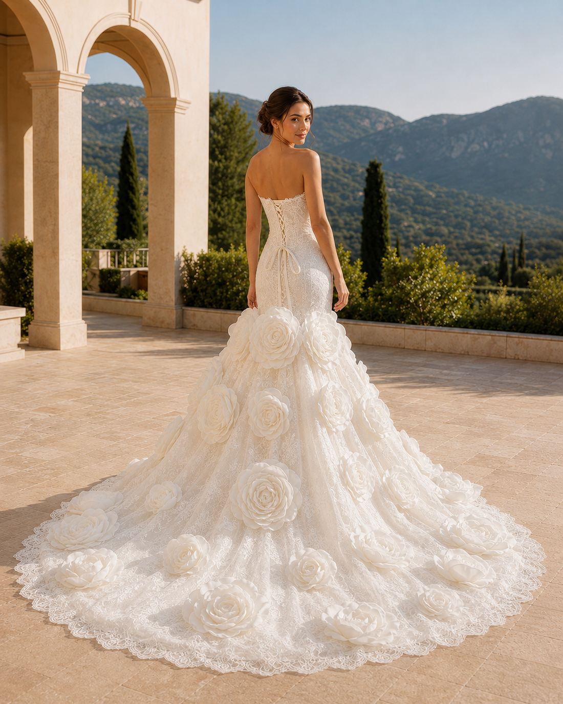 MANT Strapless Oversized-Rose Mermaid Wedding Dress
