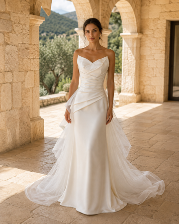 MANT Sweetheart Draped Bow-Back Column Wedding Dress