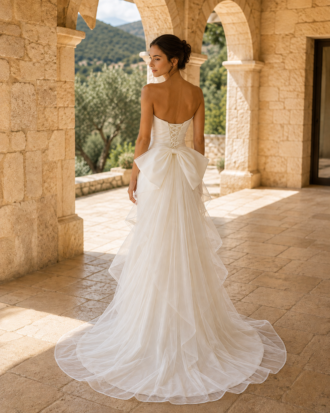 MANT Sweetheart Draped Bow-Back Column Wedding Dress