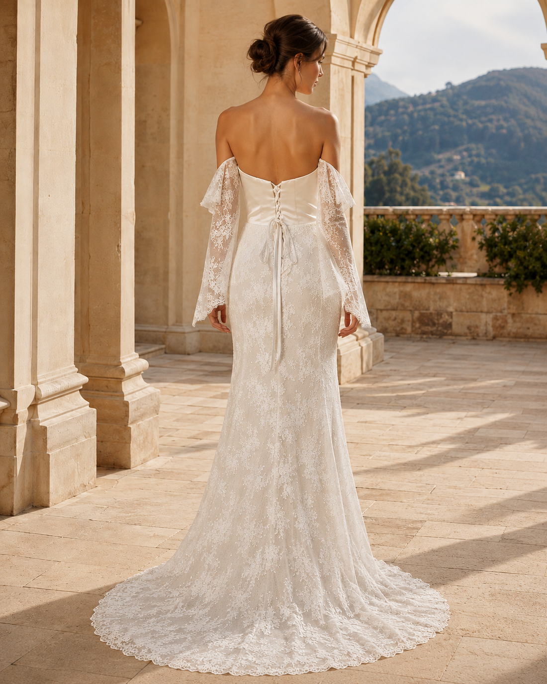 MANT Off-Shoulder Draped Lace Mermaid Wedding Dress