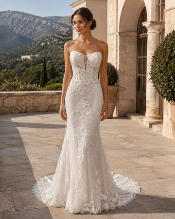 MANT Strapless Plunging Sweetheart Lace Mermaid Wedding Dress