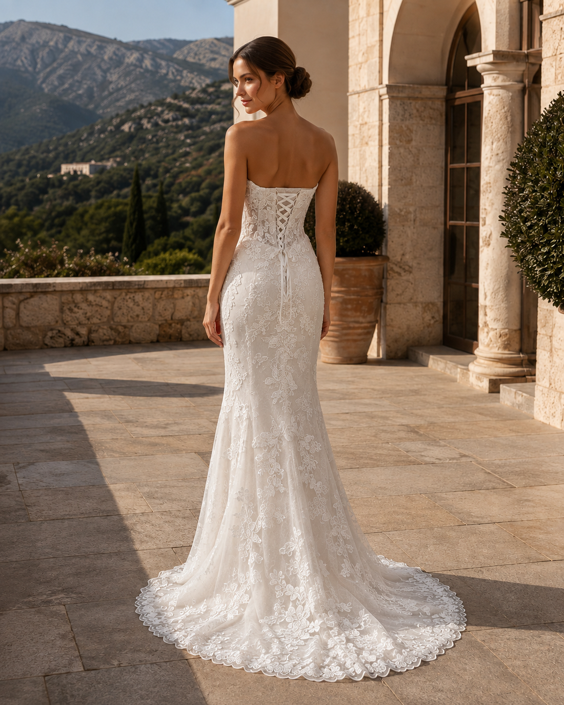 MANT Strapless Plunging Sweetheart Lace Mermaid Wedding Dress