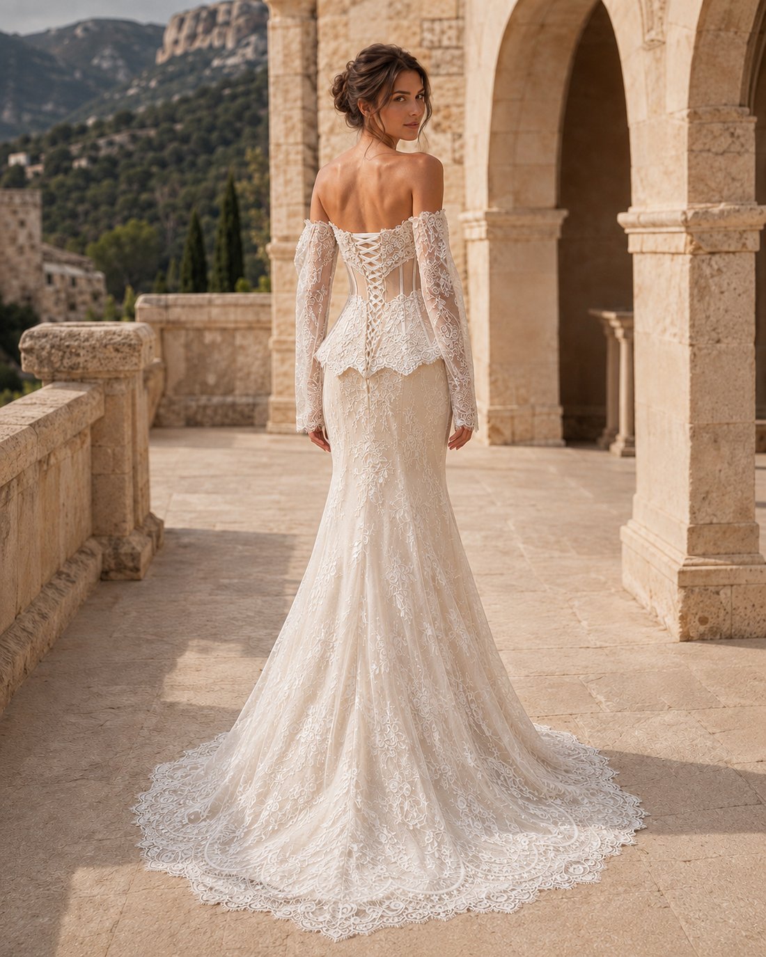 MANT Off-Shoulder Lace Peplum Mermaid Wedding Dress