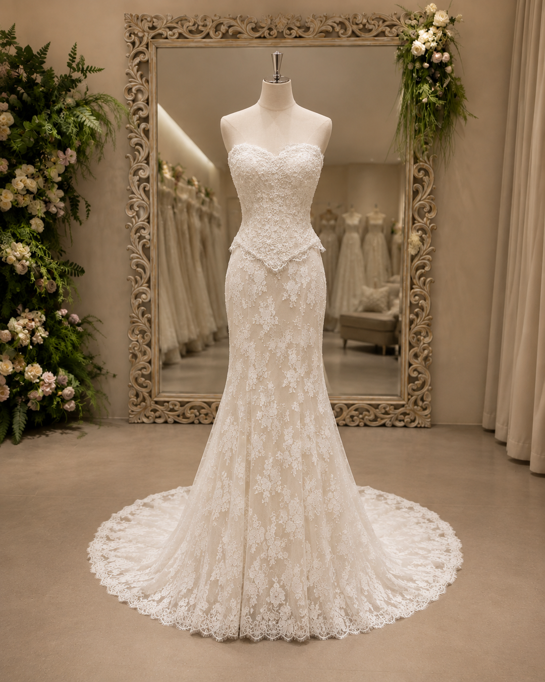 MANT Sweetheart Floral Lace Mermaid Wedding Dress