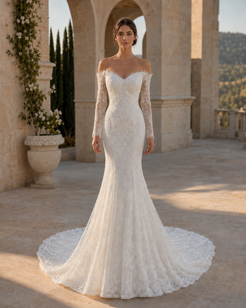 MANT Off-Shoulder Long-Sleeve Lace Mermaid Wedding Dress