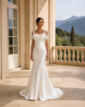 MANT Sheer Ruffle Off-Shoulder Mermaid Wedding Dress
