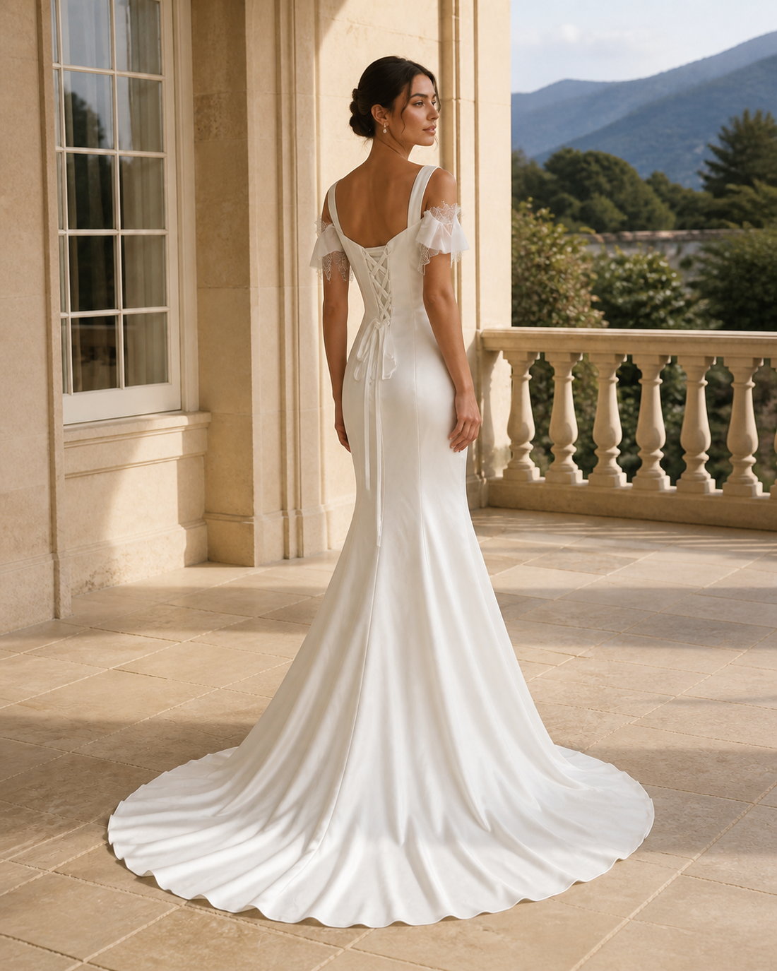 MANT Sheer Ruffle Off-Shoulder Mermaid Wedding Dress