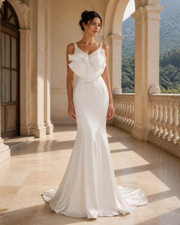 MANT Asymmetric Bow-Bodice Mermaid Wedding Dress