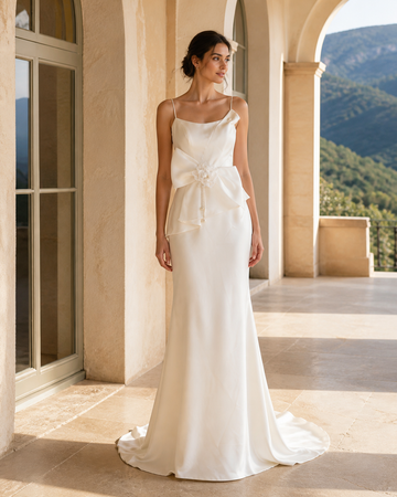 MANT Asymmetric Bow-Detail Mermaid Wedding Dress