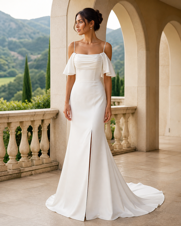 MANT Square-Neck Flutter-Sleeve Mermaid Wedding Dress