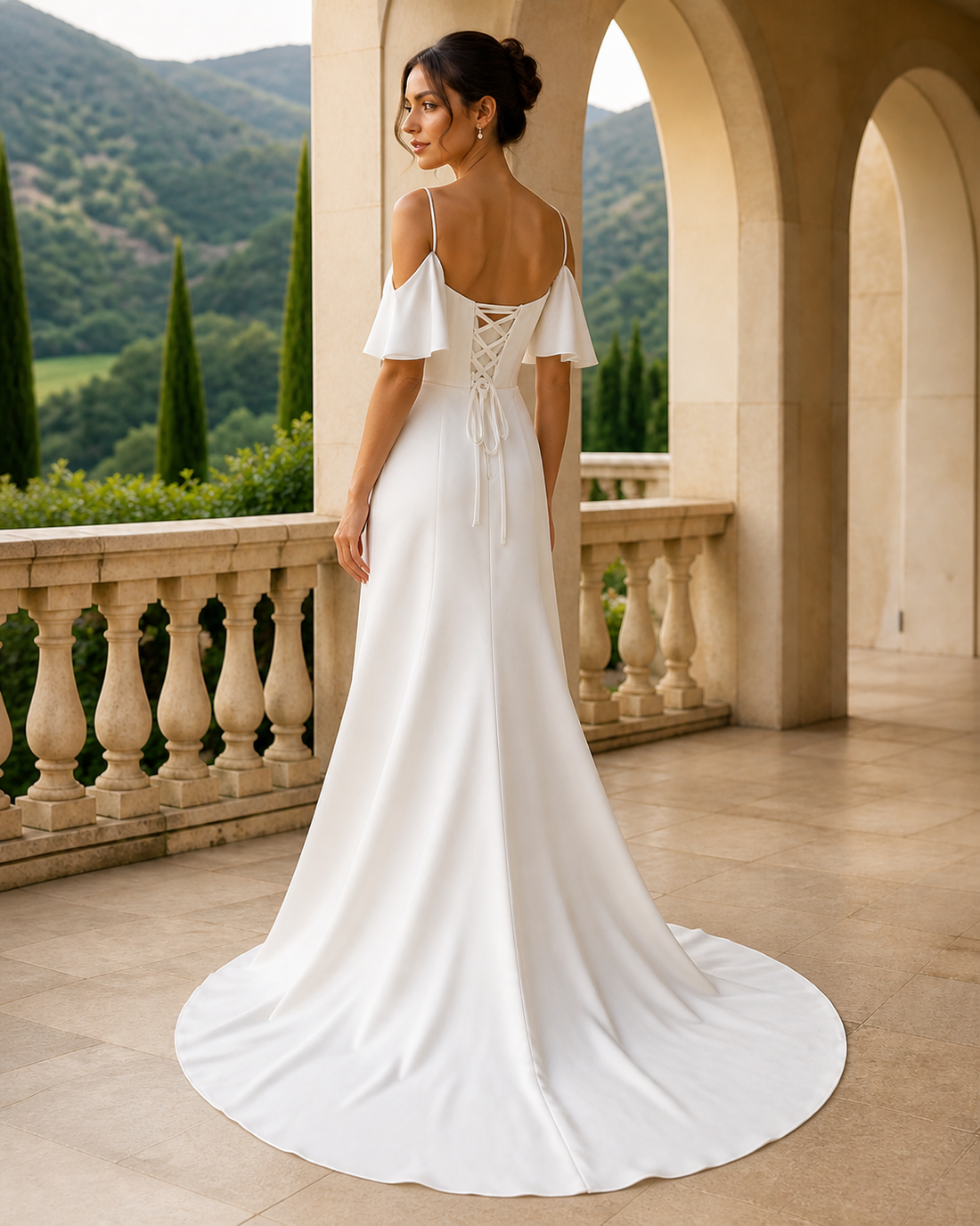 MANT Square-Neck Flutter-Sleeve Mermaid Wedding Dress