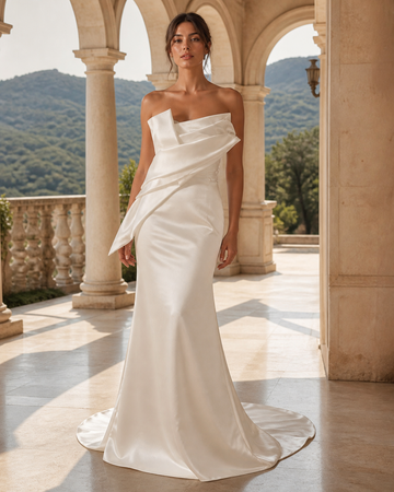 MANT Folded Asymmetric Mermaid Wedding Dress