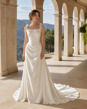 MANT Ruffle-Strap Ruched Mermaid Wedding Dress