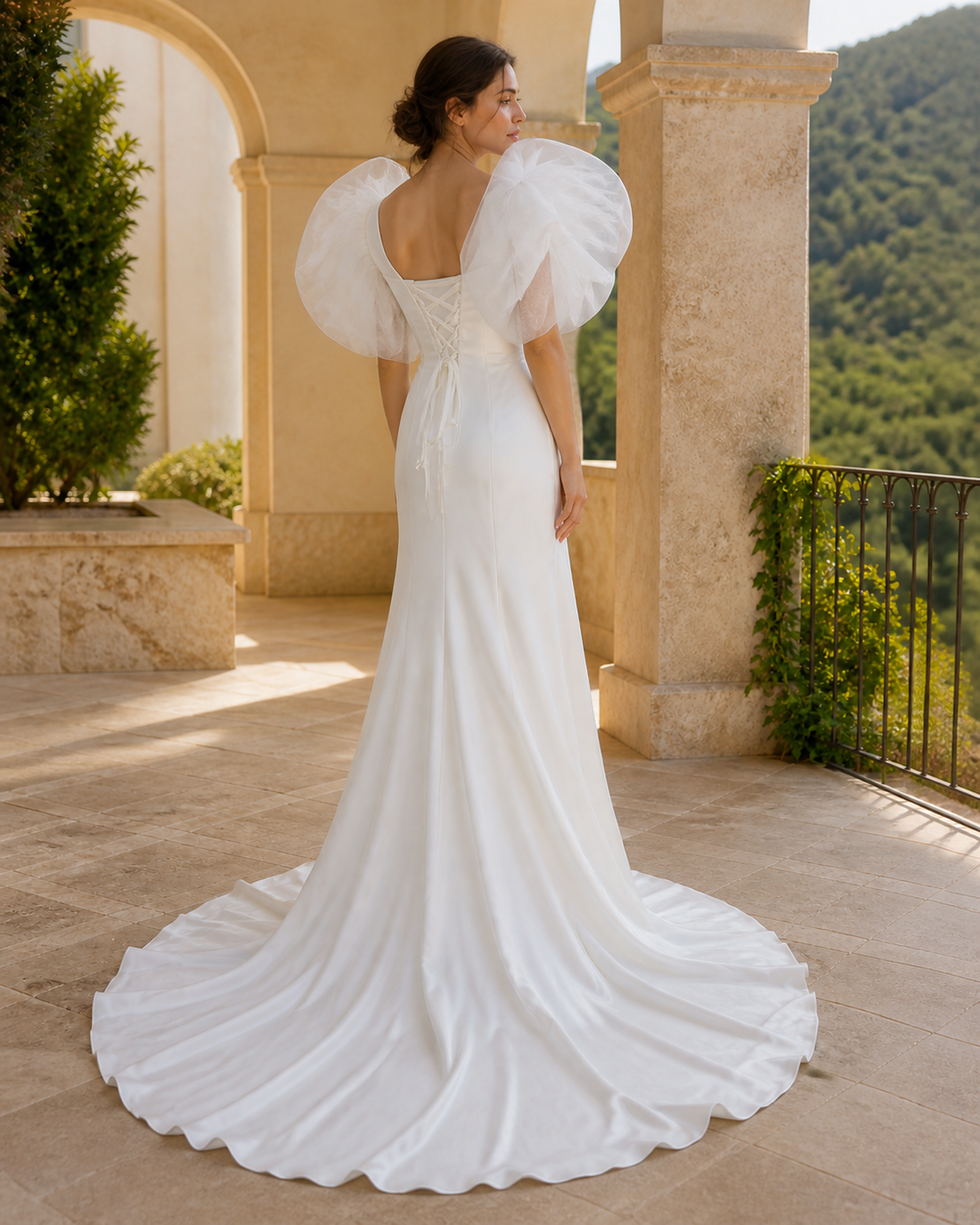 MANT Oversized Puff-Shoulder Mermaid Wedding Dress