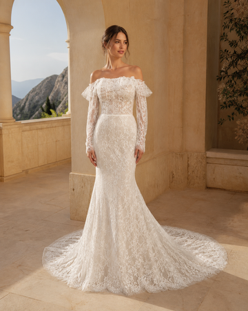 MANT Square-Neck Lace Long-Sleeve Mermaid Wedding Dress