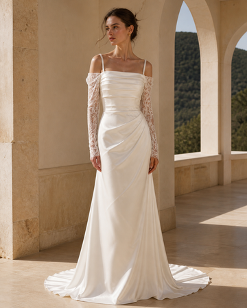 MANT Square-Neck Long-Sleeve Mermaid Wedding Dress