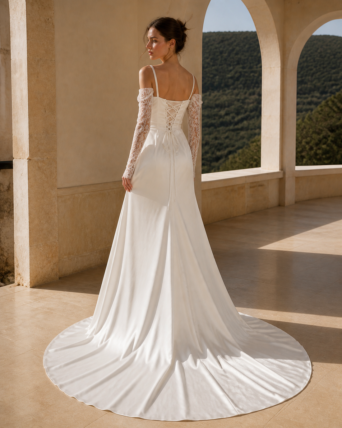 MANT Square-Neck Long-Sleeve Mermaid Wedding Dress