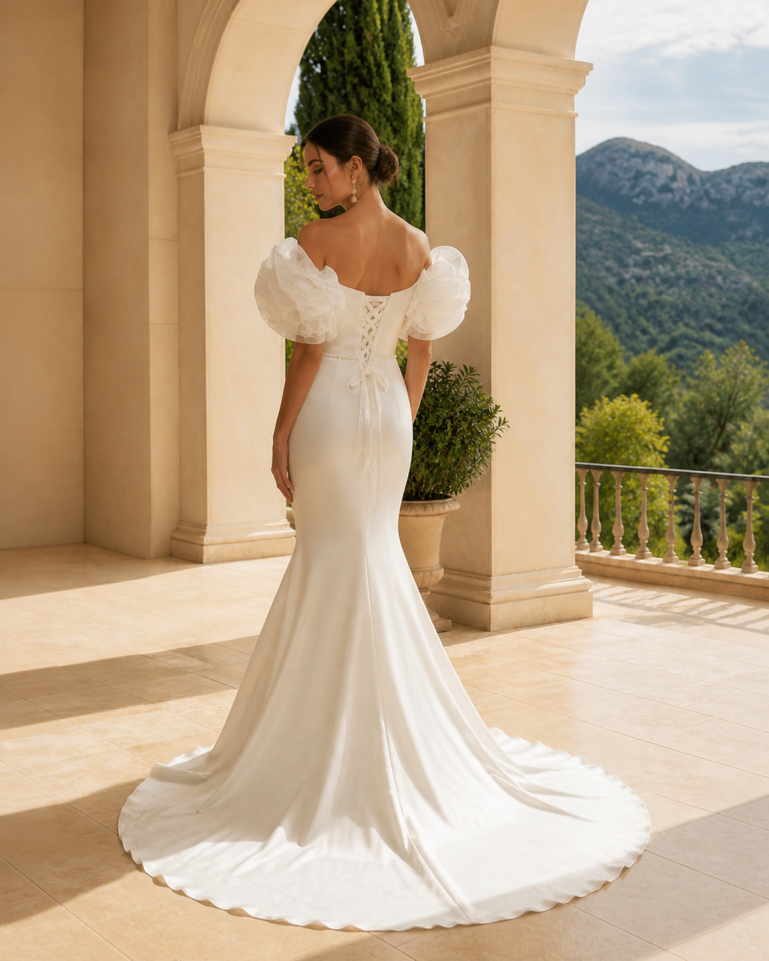 MANT Deep V Puff-Sleeve Mermaid Wedding Dress